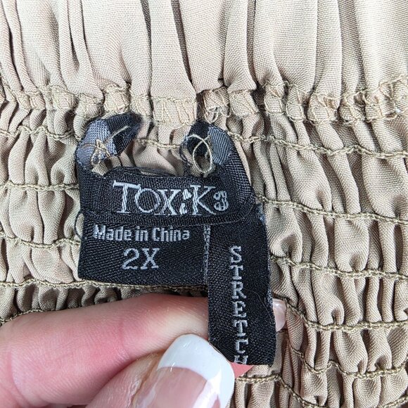 Womens Beige Strapless Button-Front Jumpsuit With Pockets & Elastic Hem Size 2X - Picture 9 of 16